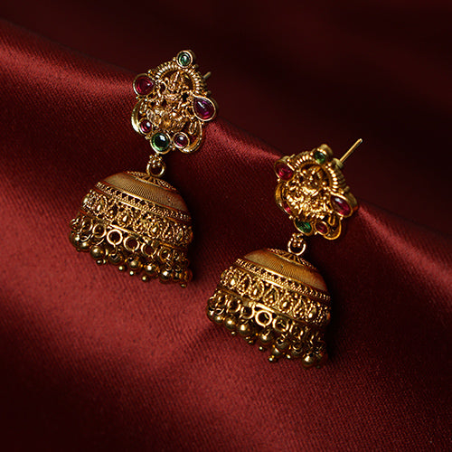 Small Antique Lakshmi Temple Stone Jhumka Earrings – Evlath Jewels